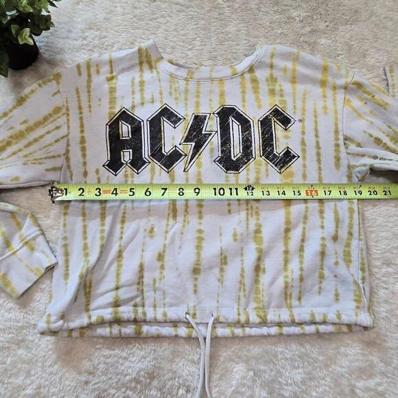 AC/DC White and Green Cropped Front Tie Crew Neck Sweatshirt, Size Medium - Picture 3 of 5